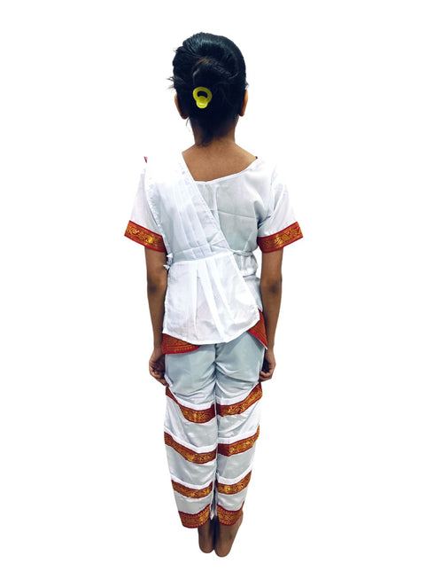 BookMyCostume Red & White Bharatanatyam Saree Indian Classical Dance Costume for Girls | Kids & Adult Fancy Dress Costume
